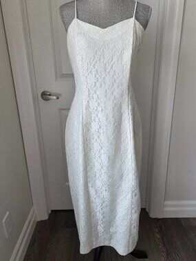 Lace offwhite vintage midi length spagetti strap dress wedding size Med??